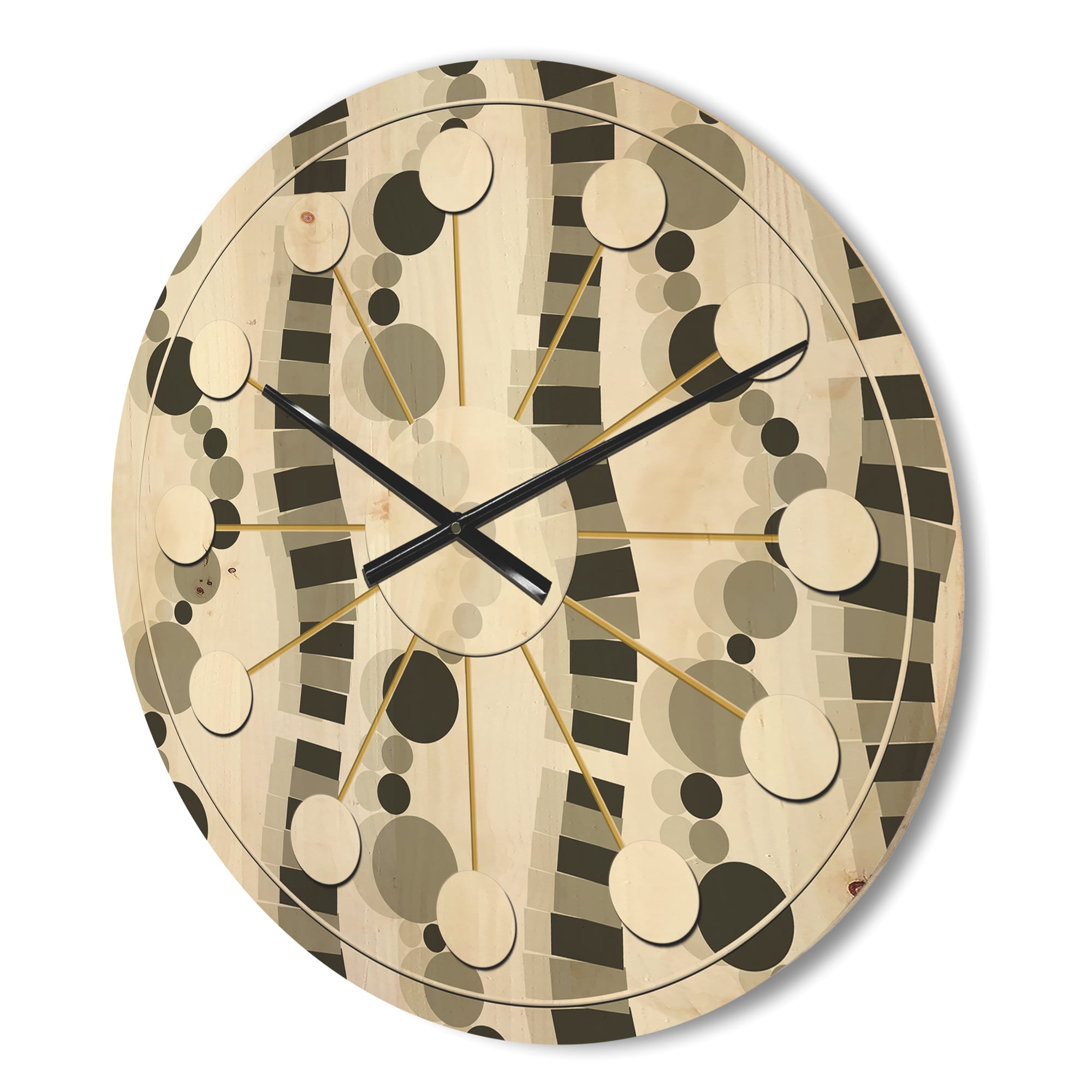 Designart 'Black and White Geometric Pattern VI' Mid-Century Modern Wood Wall Clock