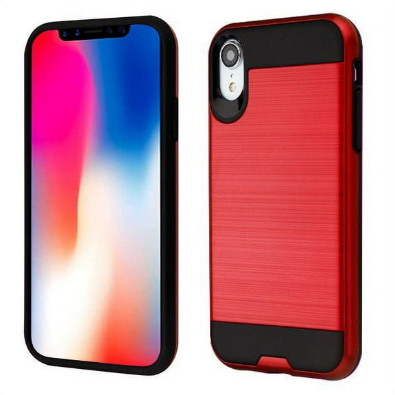 Apple iPhone XR (6.1 Inch) - Phone Case Protective Shockproof Brushed Hybrid Rubber Rugged Cover Red Slim Phone Case for Apple iPhone Xr (6.1")