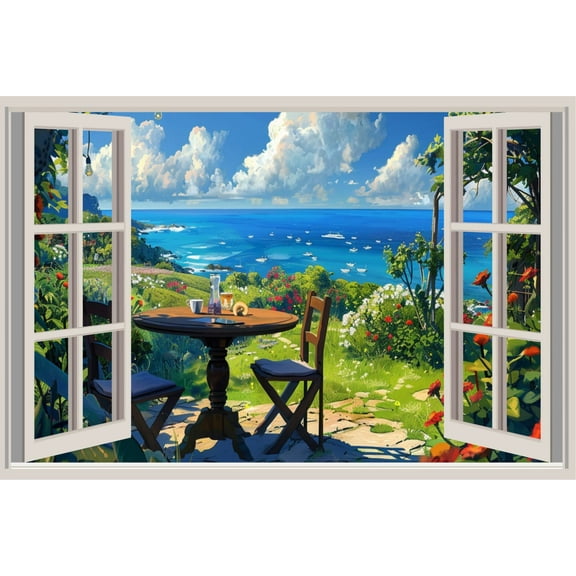 TripodBrothers Window Wall Decals Illusion Window Mural Window View Wall Decal Landscape Window Wall Mural for Wall Decor Scenery 3D Window Natural Decor Peel and Stick Wall Sticker