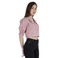 thumbnail image 4 of Moomaya Puff Sleeve Crop Top For Women Solid Button Down Collar Designer Shirt, 4 of 7