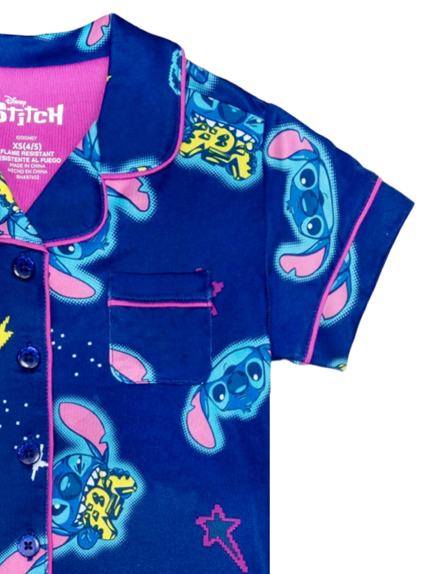 Lilo & Stitch Girls Button Front Top and Pants Pajama Set, 2-Piece, Sizes 4-12