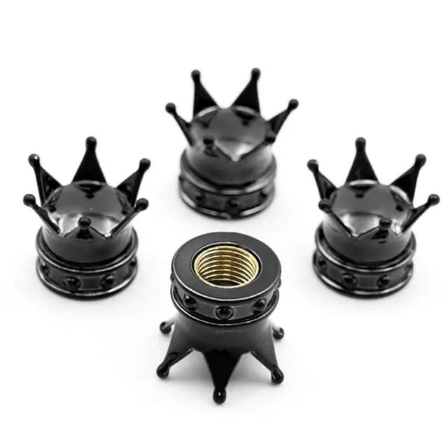4-Piece Crown Tire Valve Caps Set ABS Plastic with Copper Core Anti-Leak Dust-Proof Universal Fit Car Wheel Protection