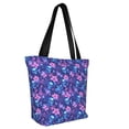 thumbnail image 2 of KLL Tote Bag for Women Blue Skull Leaf Print Shopping Grocery Reusable Bags for Office School Shopping Travel, 2 of 6