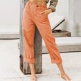 thumbnail image 2 of QLEICOM Women's Cropped Pants, Drawstring Stretch Sweatpants, Cotton Linen Loose Straight-Leg, Casual Elastic Waist Trousers with Pockets, Summer Running Jogging Athletic Pants Orange S, 2 of 4