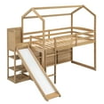 thumbnail image 5 of Harper & Bright Designs Playful Twin Size Wood House Loft Bed with Slide, Multiple-Function Low Loft Bed Frame with Storage Shelves and Light for Boys Girls Bedroom, Wood Color, 5 of 13