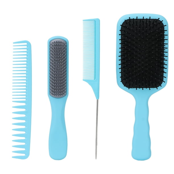 Juego de peine cepillo para el cabello de 4 Uds., peine con bolsa de gas fácil de desenredar, peine de cola, peines para peinar el cabello con dientes anchos y finos, caja azul embalada