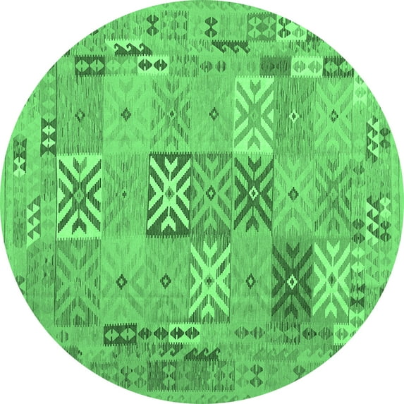 Ahgly Company Indoor Round Abstract Emerald Green Contemporary Area Rugs, 4' Round