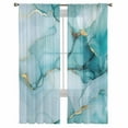 thumbnail image 2 of Turquoise Marble Semi Sheer Window Curtains 63 Inches Long, Abstract Modern Art Marble Crack Rod Pocket Voile Silky Chiffon Curtain Treatment Drapes for Kitchen, Living Room, 52"x63", 2 Panels, 2 of 9
