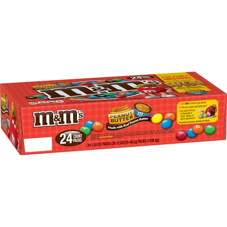 M&M'S Peanut Butter Chocolate Candy Singles Size 1.63 Ounce Pouch, 24 Count