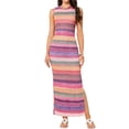 thumbnail image 2 of Summer Boho Maxi Dress for Women Striped Crew Neck Split Cocktail Party Club Bodycon Tank Dress XS Multicolor, 2 of 6