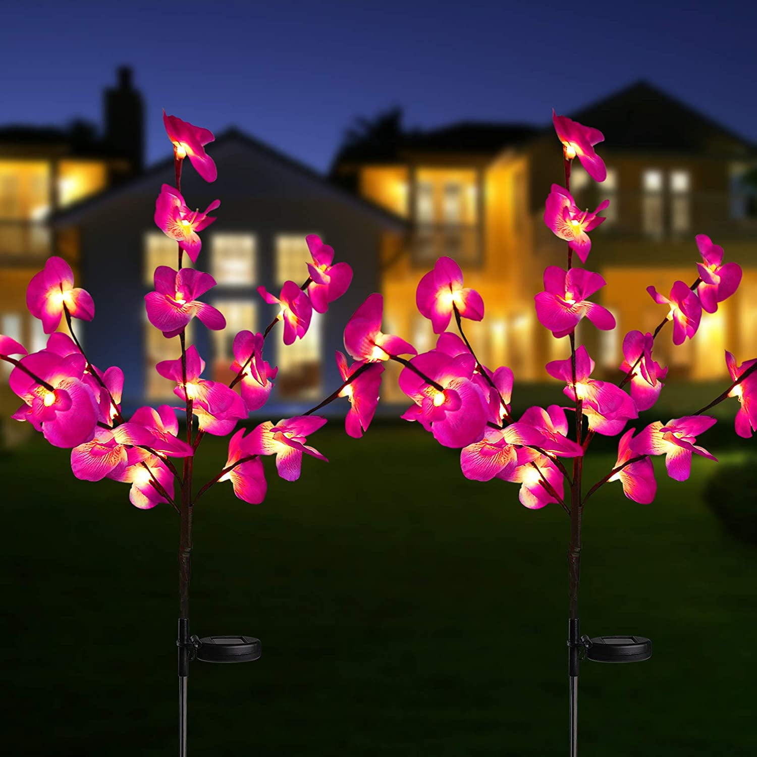HeyMate Solar Lights Outdoor-Solar Garden Lights 2 Pack Purple Orchid Flower Solar Powered Outdoor Lights for Garden,Patio,Backyard