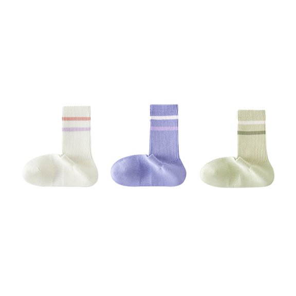 Women's 3-Pack Striped Ribbed Crew Socks Soft Stretch Fit Casual Athletic Style, 3 PK-MUL E