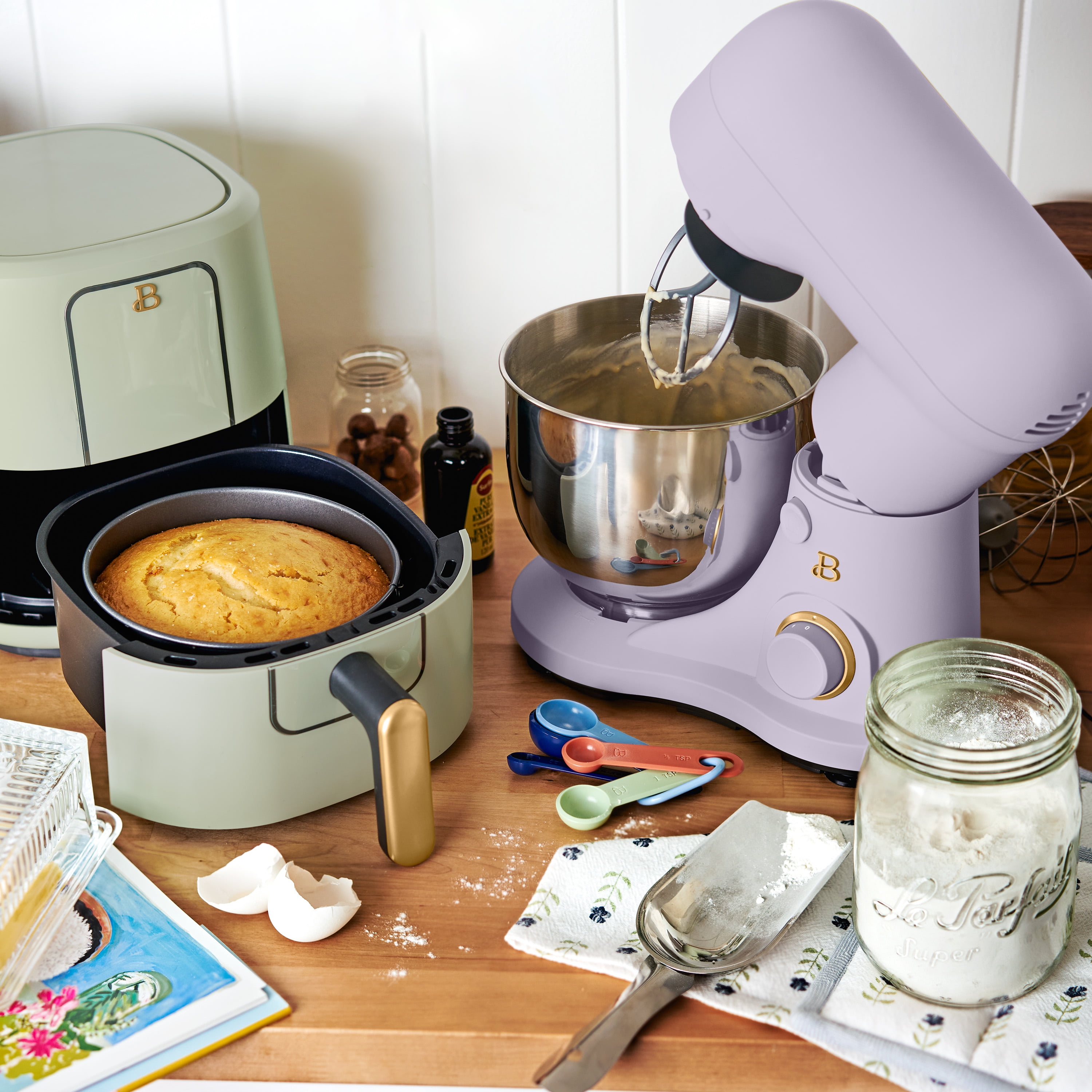 Beautiful 3.5 Qt Stand Mixer, Lavender with Flat Beater, Dough Hook, Wire Balloon Whisk