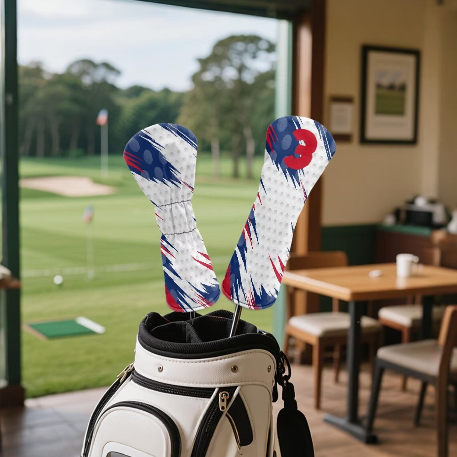 Uorisanigo Golf Club Head Covers Headcovers Premium Leather Golf Ball Print Driver Fairway Wood Hybrid Blade Mallet Putter Cover Wood Head Cover Elastic Accessories, 3 Pcs
