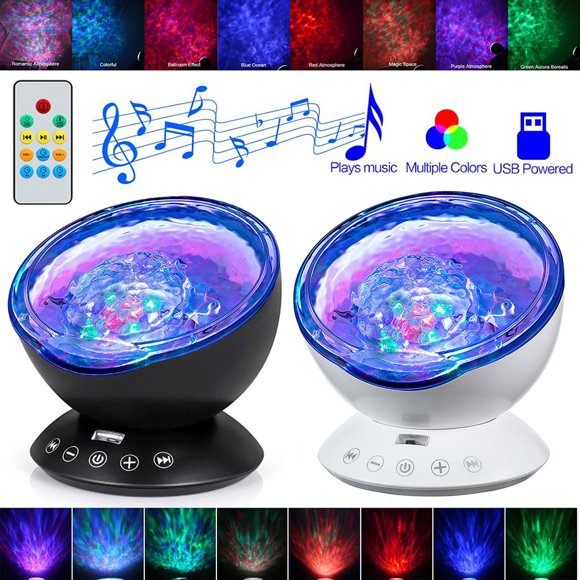 RisingPro Remote Control Ocean Wave Light Projector 7 Colors Light Built-In Music Player For Relaxing Ambiance In Bedroom Living Room Ceiling Kid's Room