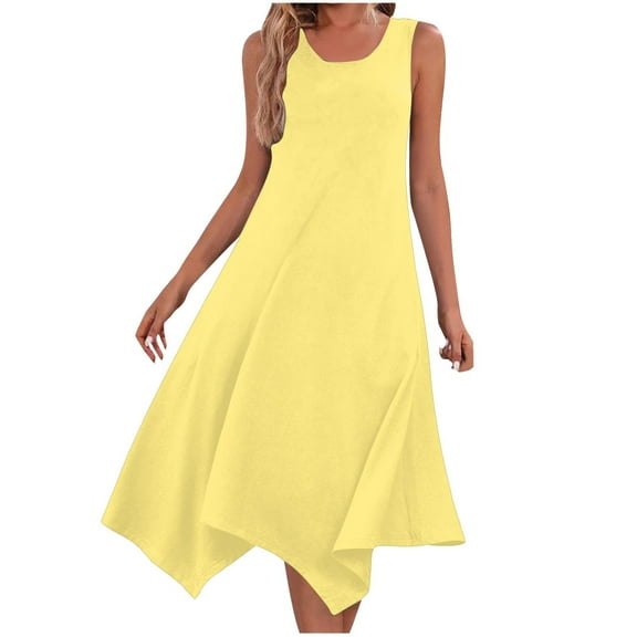 JIUKE Summer Dresses for Women Sleeveless V-Neck Pleated Beach Vacation Tank Dress Irregular Solid Sundresses