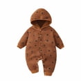 thumbnail image 2 of Letdown Baby Onesie Winter Romper with Hooded Button Up Baby Jumpsuit Lined Long Sleeve Cute Print Outfits (Brown, 6-9 Months), 2 of 4