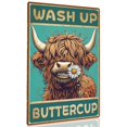 thumbnail image 1 of Ccparton Letrero De Metal Vintage Divertido Highland Cow Wash Up Baño Metal Estaño Cartel Para El Hogar Al Aire Libre Interior Oficina Bar Patio Decoración 8X12 Pulgadas, 1 of 5