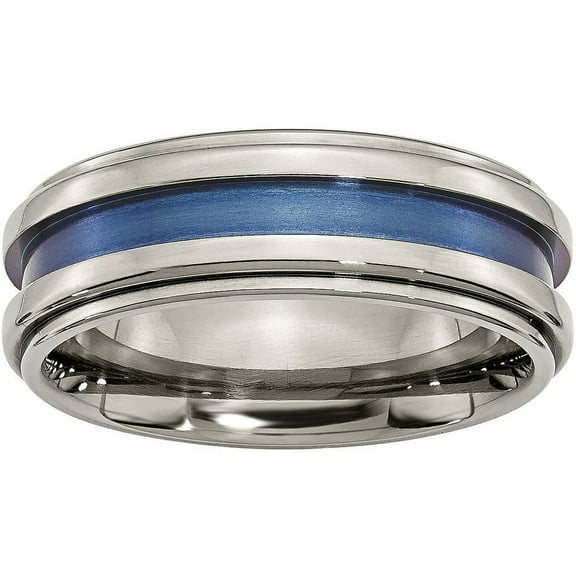 Titanium with Blue Triple Groove 8mm Polished Band
