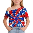 thumbnail image 5 of SGFCWSX Girls T Shirts One Shoulder Short Sleeve American Flag Print Casual Loose Fit Fashion Tops for Kids Multicolor Size 11, 5 of 9