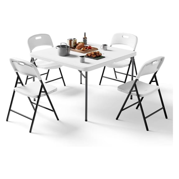 Square Folding Table and Chairs Set 34 inch Heavy Duty 400 lbs Card Table 600 lbs Stackable Chairs for Picnic Camping Patio