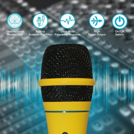 Set of 6 Professional Portable Microphone with Digital Processing, Steel Construction, Singing Machine, Wired Mic Included, XLR to 1/4, Yellow Karaoke DJ Wired Microphone Christmas Birthday Home Party