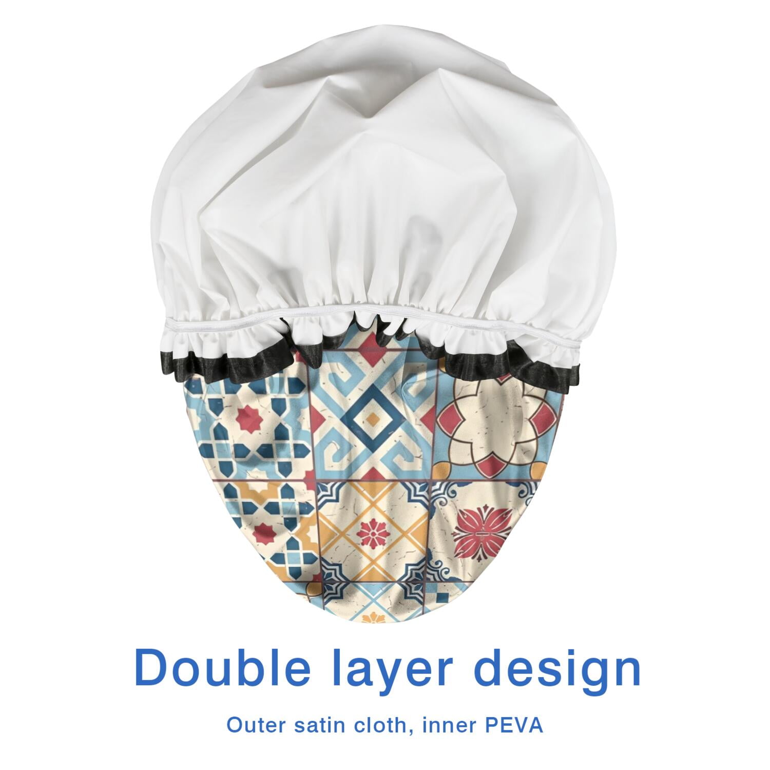 Shower Caps,Multicolor Ethnic Geometric Patchwork Pattern Waterproof Shower Cap for Women 4 Pieces,Double Reusable Hair Cover for Shower PEVA Elastic Stretch Hem