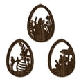 thumbnail image 2 of Set de decoración de pared de huevos de Pascua de madera - Adornos colgantes circulares de conejo hueco, madera maciza oscura, 3 piezas de decoración rústica de casa de campo de primavera, 2 of 5