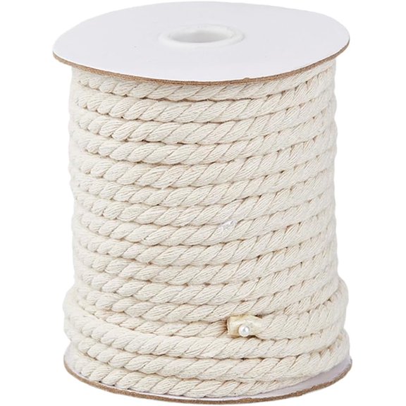 20Mx1/4 Inch Cotton Twisted Cord Natural Cotton Rope 6MM Piping Cords for Sewing Upholstery Floral White Natural Sewing Cord for DIY Rope Baskets Handicrafts