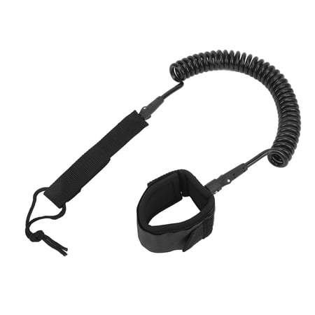 9ft Black TPU Coiled Surfboard Leash with High Elasticity for Paddleboards and Longboards - Adjustable Surfing Leg Rope, 2.74m