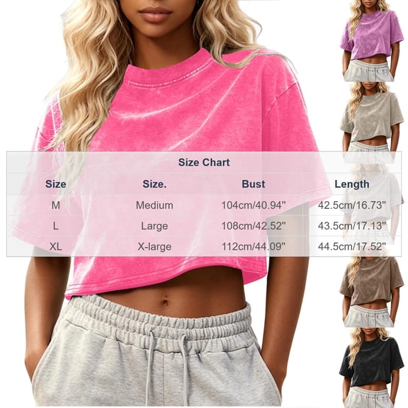 Kaemgyyd Cropped Tops for Women Short Sleeve T-Shirts Crew Neck Loose Fit Tops Summer Casual Drop Shoulder Basic Tees