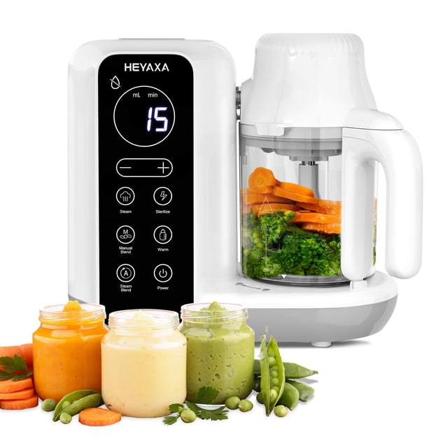 Máquina para hacer comida para bebés HEYAXA Auto Cook & Blend con calentador de biberones