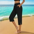 thumbnail image 2 of DHFJKG Women's Capri Yoga Pants With Pockets Side Slits Elastic Waist Solid Color Mid Rise Wide Leg Workout Crop Pants For Exercise Leisure Trousers, 2 of 6