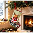 thumbnail image 5 of Yangka Christmas Decoration Rustic Burlap Embroidered Stocking With 3D Santa Reindeer Applique And Plaid Cuff For Fireplace Mantel Holiday Party Decor,Army Green, 5 of 5