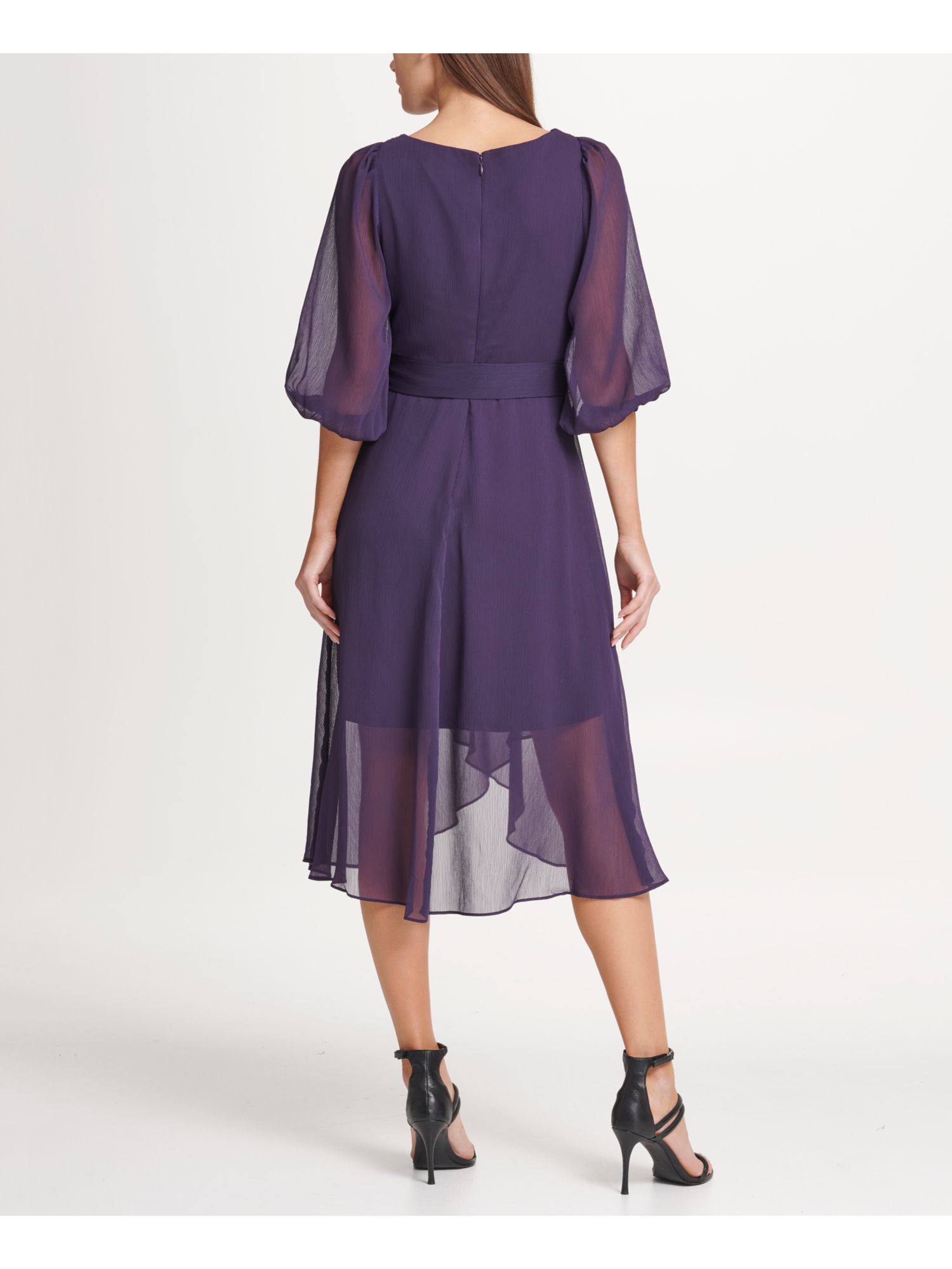 dkny balloon sleeve chiffon midi dress