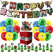 Minecraft Game Theme Birthday Party Decoration Balloons Banner Cake Toppers
