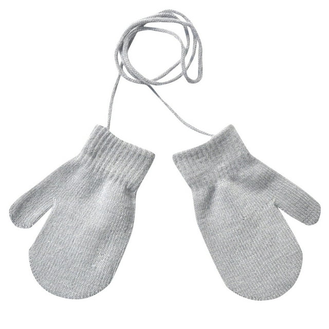 GDREDA Children Winter Knitted String Gloves For Cold Weather Warm Cute Solid Design Handwear Accessories Grey,One Size