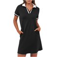 thumbnail image 2 of NXMZXB Women’s Polo Dresses 2025 Short Sleeve Casual Striped Color Block Collared V Neck Summer Tennis Golf Mini Shirt Dress with Pockets Black#01 M, 2 of 10