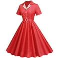 thumbnail image 5 of Miluxas Women Notch Lapel Vintage V-Neck Cocktail Swing Dress 50s 60s Button up Prom Midi Evening Dress Red 10(XL), 5 of 9