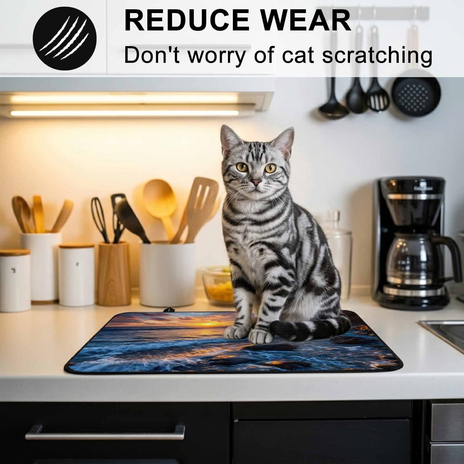 Beach Reef Stove Top Cover for Electric Stove, Heat-proof & Non Slip Glass Top Stove Cover Protector, Beach Sunset Ocean Waves Natural Scenery Kitchen Flat Cooktop Rubber Mat 24x21 Inches
