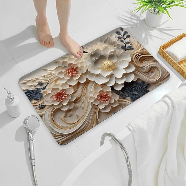 Xihbxyly Alfombrilla de Baño de Diatomita, Microfibra Suave, Base Antideslizante de Tpr, Absorbente de Secado Rápido, Ideal para Duchas de Baño, Regalo Decorativo, Lavable a Máquina.