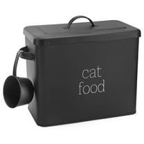 AuldHome Design Farmhouse Cat Food Container (Black); Enamel Look Rustic Cat Food Bin w/ Scoop