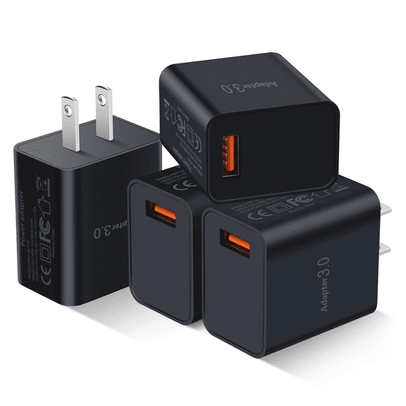 FU1999Fast Charge 3.0 USB Wall Charger [4-Pack] 5V 3A Fast Charging Block 18W QC Power Adapter for Wireless Charger Stand, Compatible with iPhone 16 15 14 Pro Max Galaxy S24 S23 Ultra 22 21 20 A03s