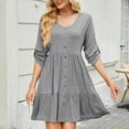 thumbnail image 3 of HERESOM Womens Summer Short Dress Women's Fashion Solid Middle Sleeves Round Neck Patchwork Dress, 3 of 6