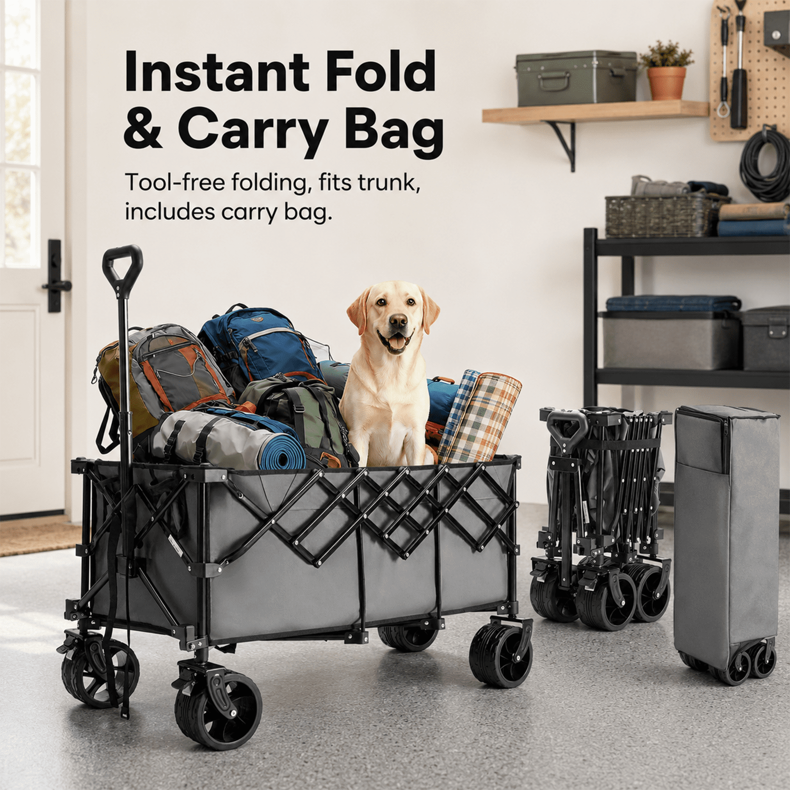 Alvantor 300L Folding Wagon Cart with 440lb Capacity, Heavy Duty Utility Wagons with All-Terrain Wheels, Foldable Grocery Carts for Gardening, Shopping, Beach, Camping