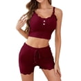 thumbnail image 1 of Gibobby pijama casual y cómodo Conjunto de pijamas y pantalones de pijama para mujer Conjunto de pijamas caseros estampados en color sólido de moda (Vino, XL), 1 of 3
