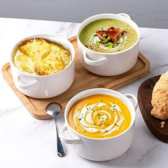6 Pack Soup Bowls with Handles, 24 Oz Large Serving Soup Bowl Set, Ceramic Soup Crocks for French Onion Soup