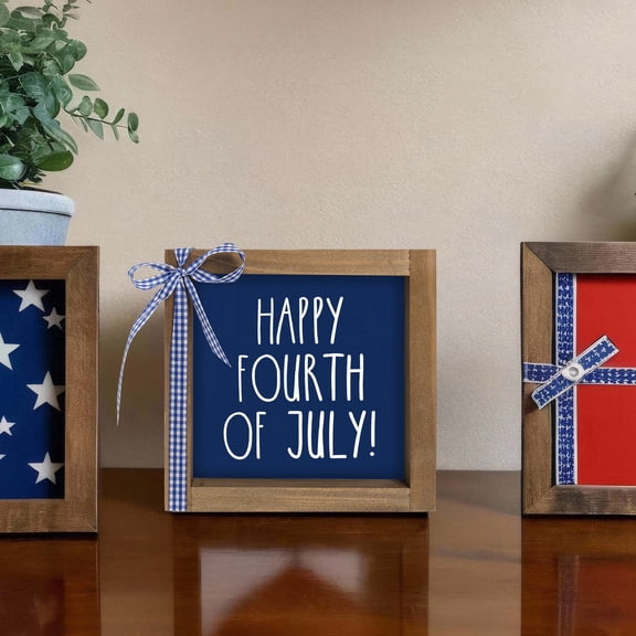 Fourth of July Decorations for Home, Patriotic Tiered Tray Decor, Happy 4th of July Wooden Sign, Farmhouse Americana Tabletop Decor, Independence Day, Memorial Day and Veterans Day Decorations
