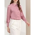 thumbnail image 6 of INSPIRE CHIC Women's Button Up Shirts Puff Long Sleeves Vintage Satin Wear-to-Work Blouse L Dusty Pink, 6 of 8