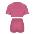 thumbnail image 4 of REORIAFEE Summer Two Piece Outfits for Women Casual Vacation Workout Outfits Fashion Women's Short Sleeve Round Neck Elastic Casual Blouse Shirts Sets Pink L, 4 of 5